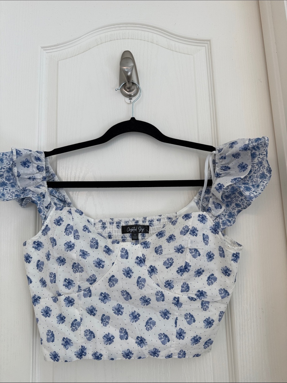 Ophelia Sky Blue Floral Square-Neck Crop Top